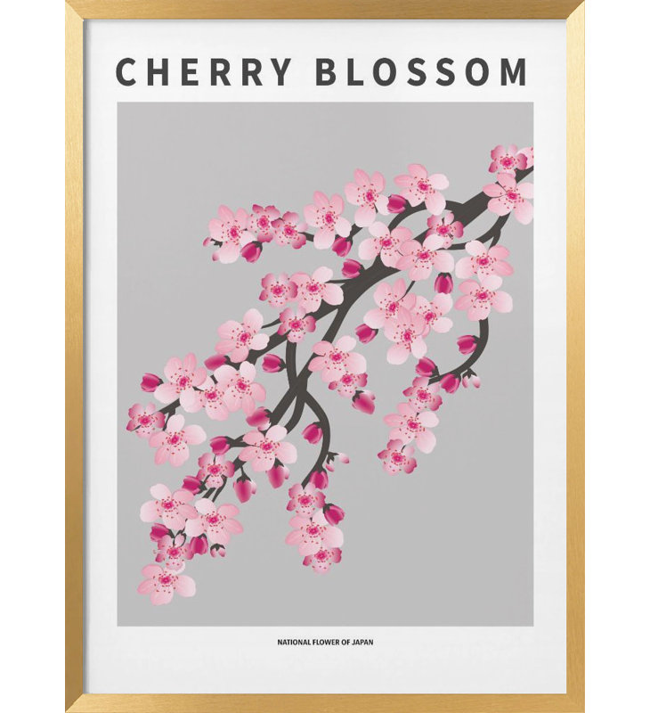 «Cherry blossom», art mural texturé encadré, Or, H 24 po x l 18 po
