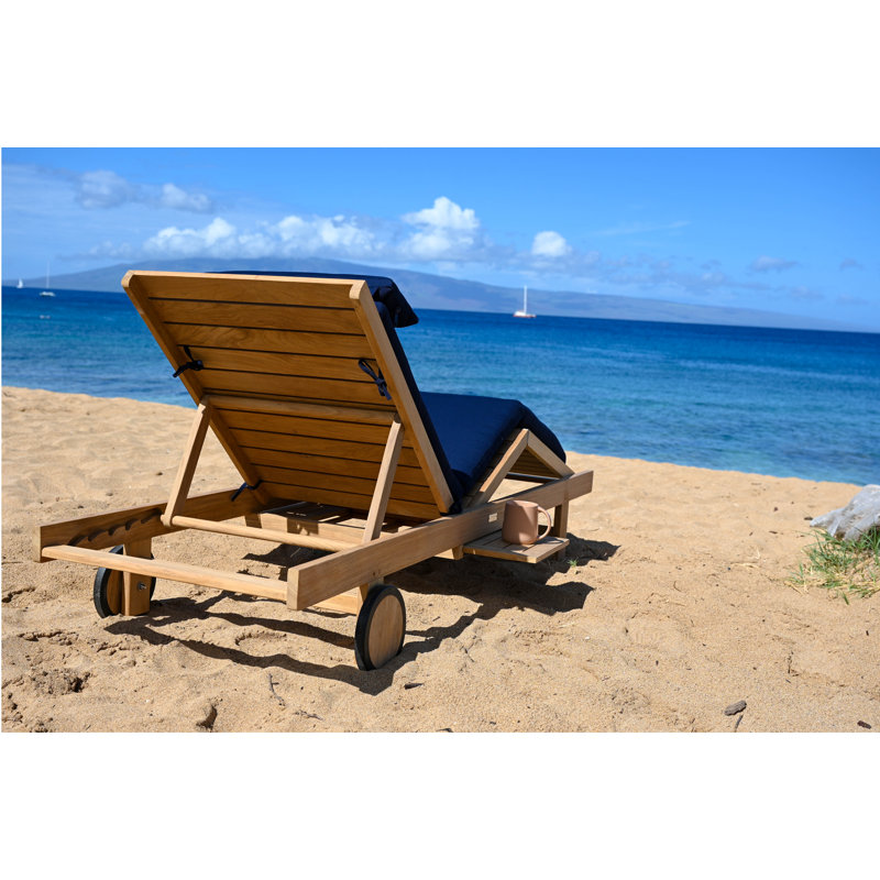 Quincy Outdoor Teak Chaise Lounge, Spectrum Indigo Sunbrella® Plainweave