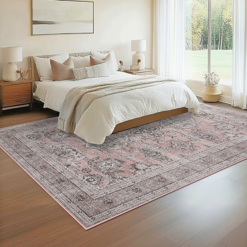 Oriental Machine Washable Rug with Rubber Non-Slip Backing for Living Room, Dining Room, Bedroom, Office & Playroom
