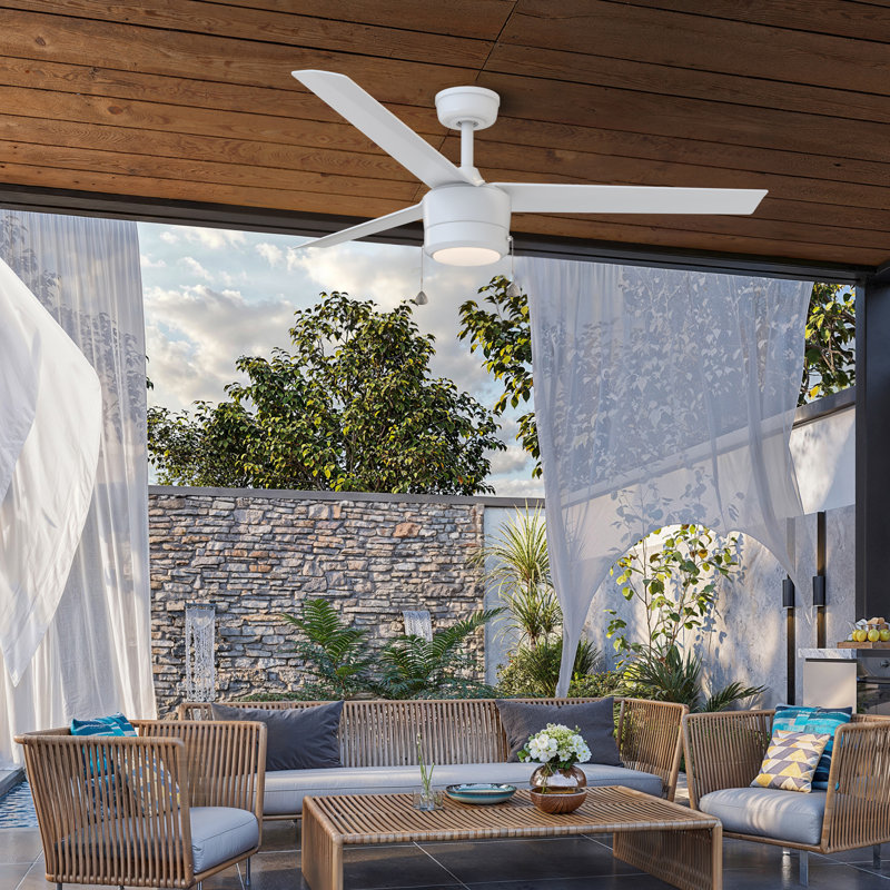 Skelton Ceiling Fan with LED Light – 44'' 3-Blade, Pull Chain Control, Reversible AC Motor, Adjustable Color Temperature, Matte White with Matte White Blade Finish