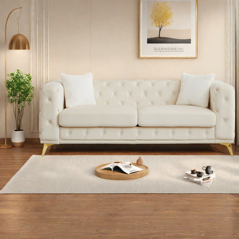 Canapés en velours à compression, Chesterfield moderne de 82,5 pouces pour la maison