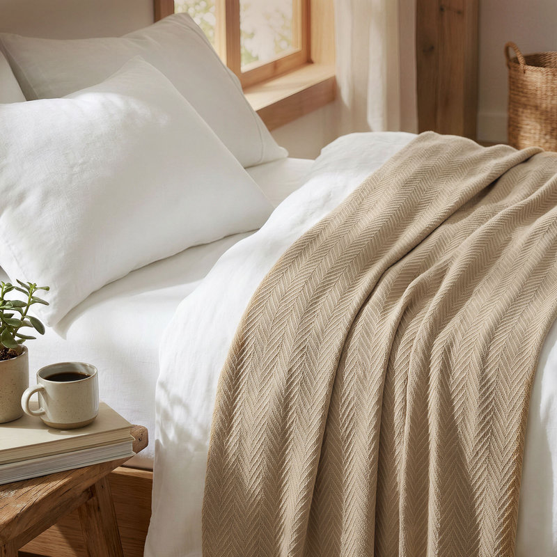 Couverture 100% coton à chevrons Threadmill, King (106" x 92"), Beige