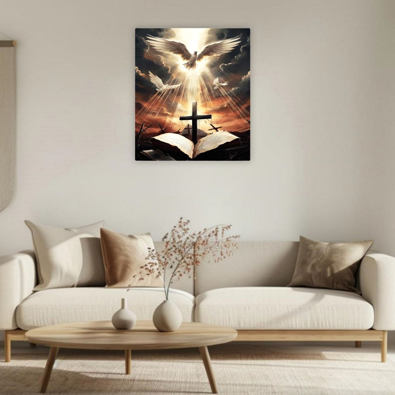 Crosses Bible Dove, art mural sur toile sans cadre 24 po x 36 po