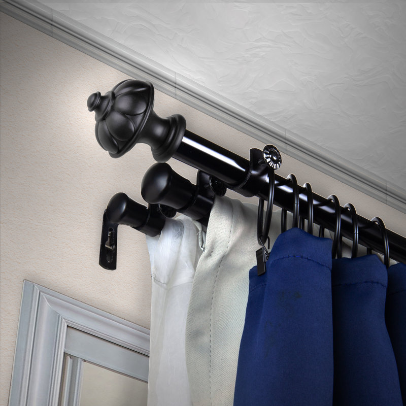 Abinav Steel Adjustable 0.81'' Triple Curtain Rod, 120" - 170", Black