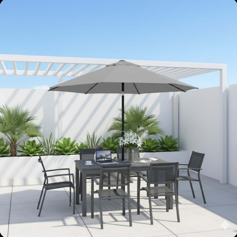 Parasol de 7,5 pieds avec manivelle et inclinaison. Auvent résistant aux rayons UV pour la piscine, la cour et le patio (sans base)