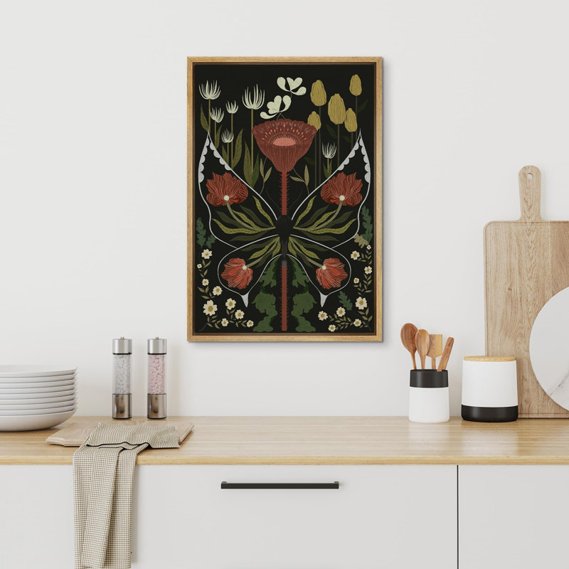 Abstrait botanique rétro, illustrations florales de papillons botaniques sur, Cadre flottant naturel, H 24 po x l 16 po