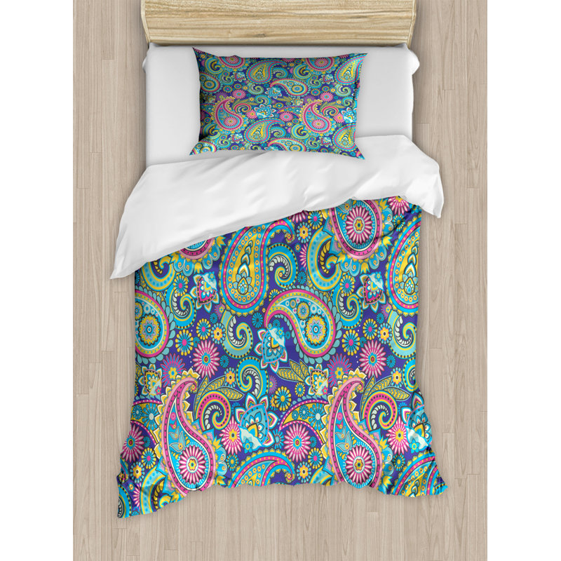 Twin Multicolor Narwhal Pattern Microfiber Duvet Set