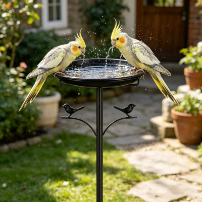 Outdoor Metal Bird Feeder Bird Bathing Basin Ground Mounted Garden Patio Decoration, Black