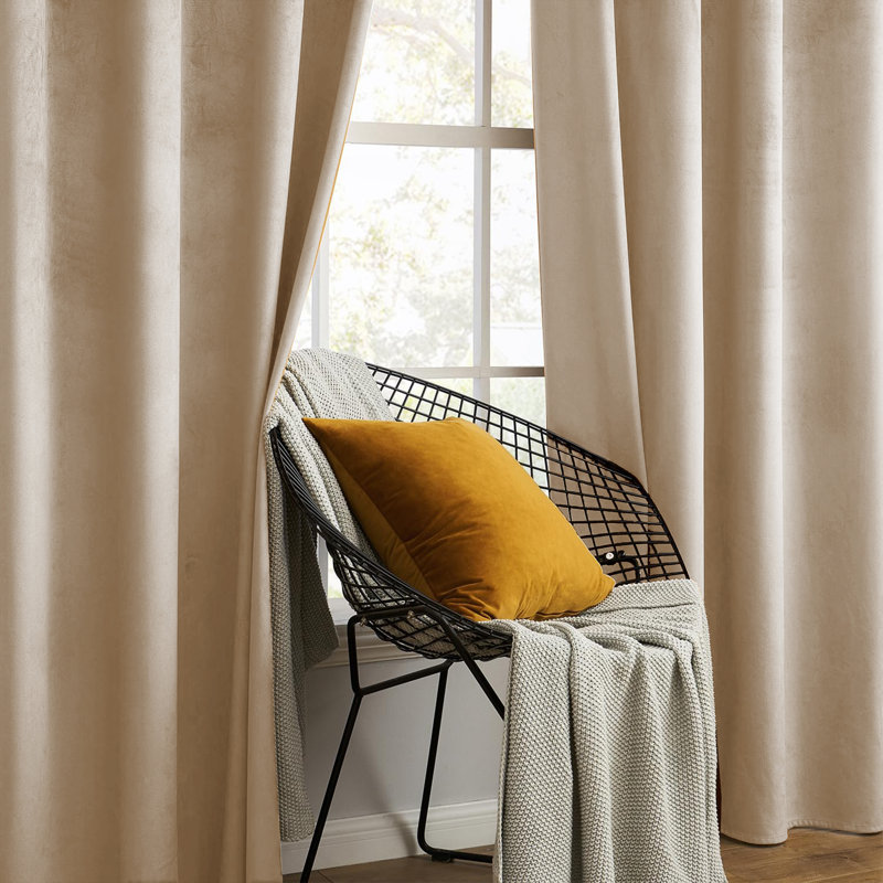 Luxury Crushed Velvet Eyelet sheer Curtain, Beige, 116.84cm Width x 137.16cm Drop