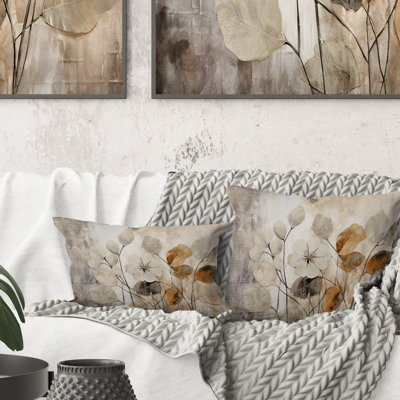 Beige Botanical Impressions III - Abstract Botanicals Printed Throw Pillow