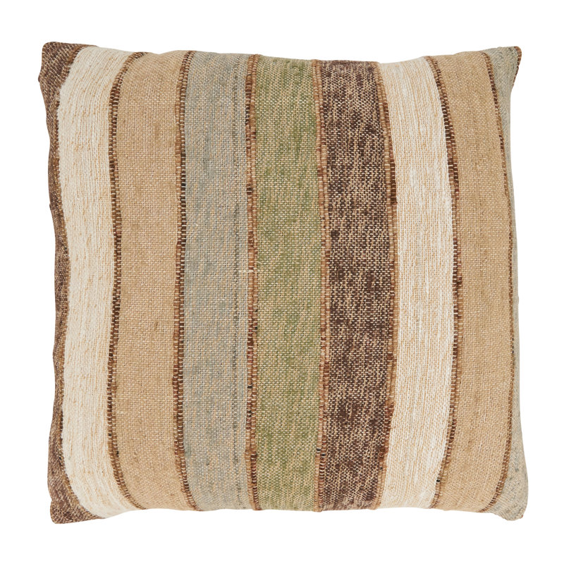 Abelia Collection Striped Cotton Throw Pillow, 16"H x 24"W, Down, Rectangular