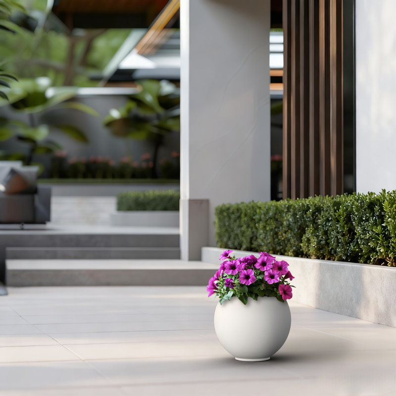 Petit pot à fleurs / pot rond en béton avec trous de drainage, H 9,45 po x l 11,02 po x P 11,02 po
