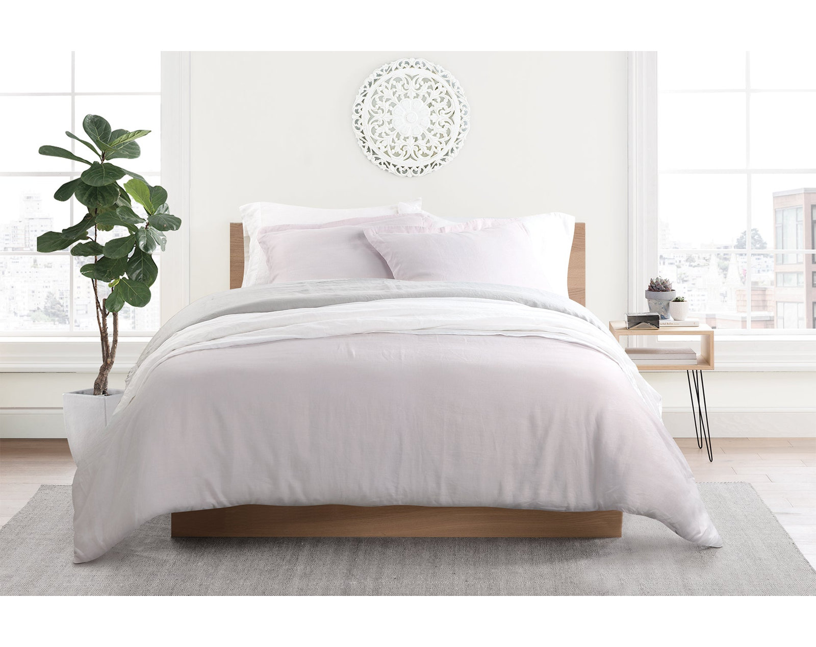 Frazier 100% Linen Machine Woven Sheet Set, Queen Sheet Set with 2 Pillowcases, Lilac Marble
