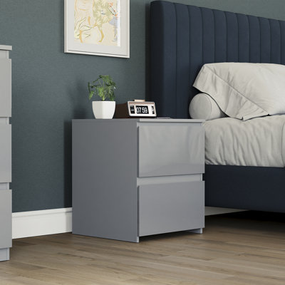 Oslo 2 Drawer High Gloss Bedside Chest (FSC 100%) Bedroom Home Bedside Furniture