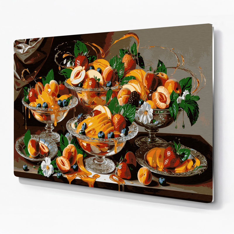 Dessert, salade de fruits, art mural en métal brun, H 11 po x l 14 po