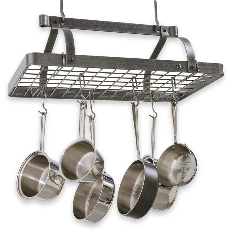 Grande Cuisine Rectangle Ceiling Rack Hammered Steel, 20.5" H x 30" W x 16" D
