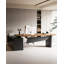 Bureau en bois massif en L / bureau avec armoire latérale-1856475409