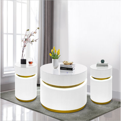 Ensemble de tables basses rondes 3 pièces avec plateau en verre et lumières DEL Tavita