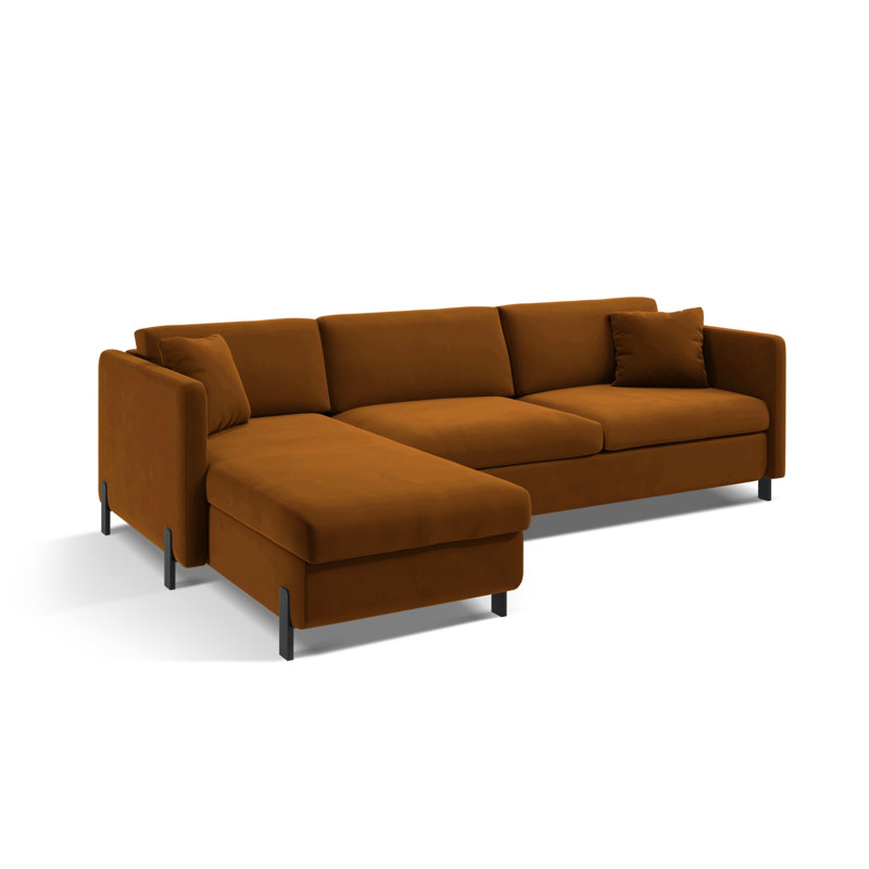 Bejna 3 Seater Velvet Sofa Bed, 80cm H x 170cm W x 280cm D, Brown, Left Hand Facing