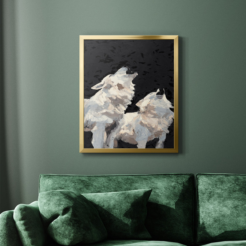 Midnight Wolves, toile encadrée de qualité supérieure - prête à être accrochée, Or, H 24 po x l 20 po