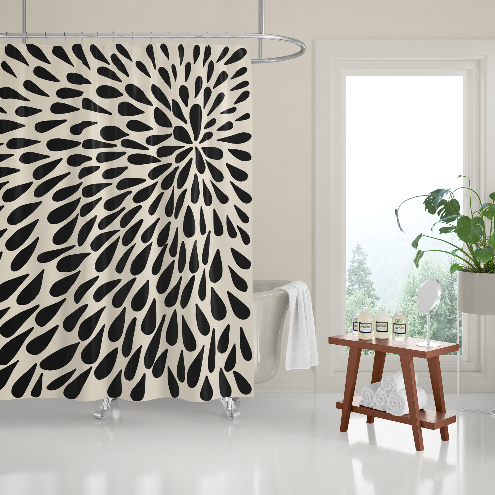 Polyester Shower Curtain, Black/Beige