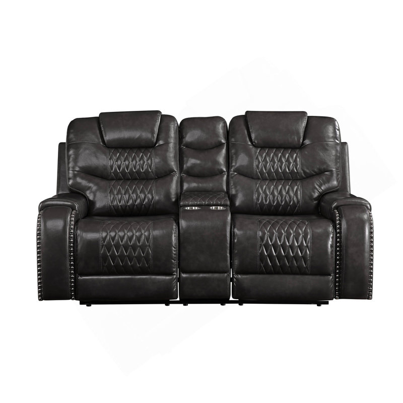 Causeuse inclinable en cuir synthétique Braylon Magnetite avec porte-gobelet