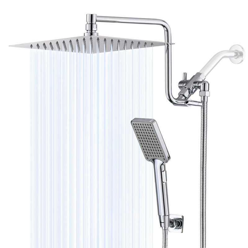 Système de douche à pluie de luxe de 10 pouces de luxe avec bras d'extension réglable de 12 po et quincaillerie en laiton - tuyau extra-long de 71 po