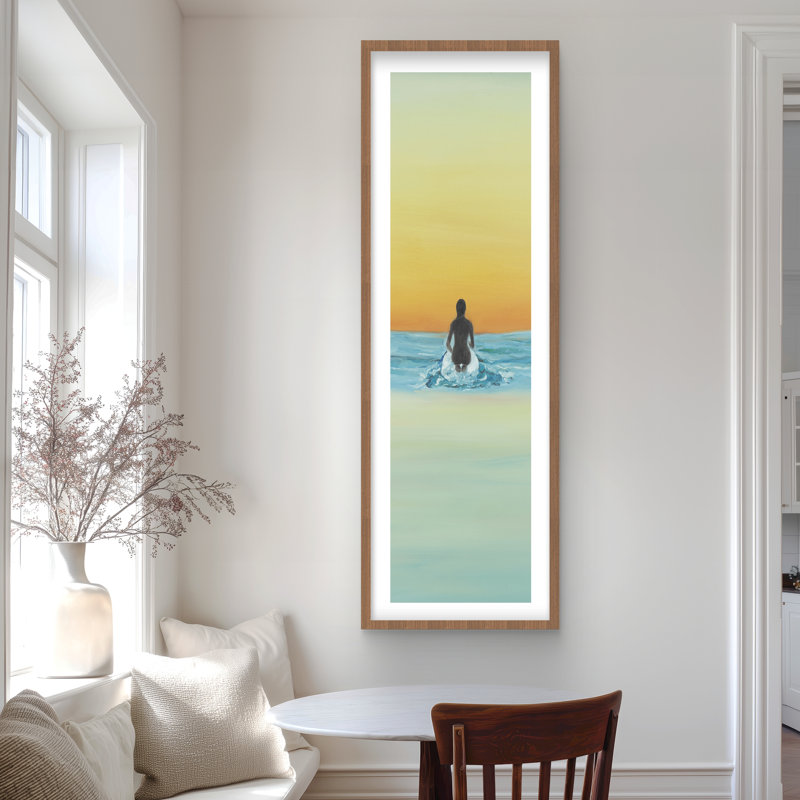 Un surfeur nageant de l'aube - reproduction encadrée avec passe-partout | Décoration intérieure, Brun