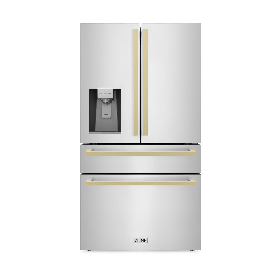 ZLINE Autograph Edition 36 in. Counter-Depth Refrigerator with Bronze Modern Handles ZLINE