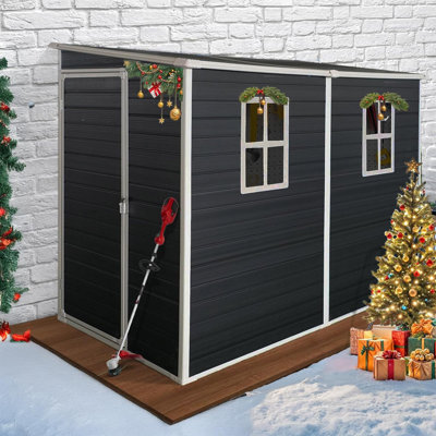 Jaxenor 4x8 Lean to Shed, remise en résine pour l'extérieur avec plancher, remise en plastique et espace de rangement extérieur avec 2 fenêtres, remise pour outils de jardin, vélo
