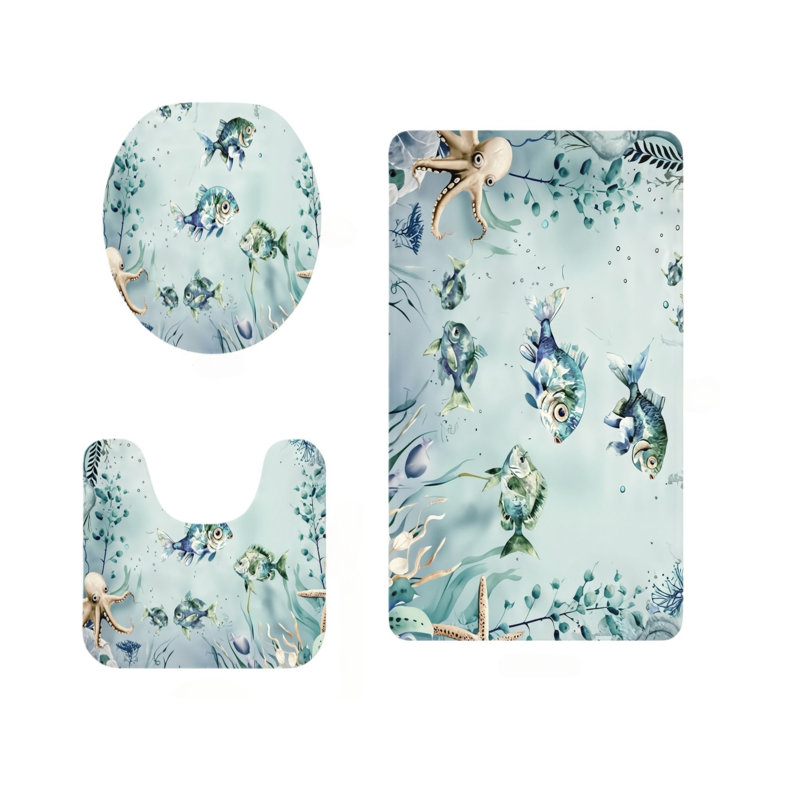 Ensemble de 3 tapis de salle de bain à motif de poissons sous l'eau