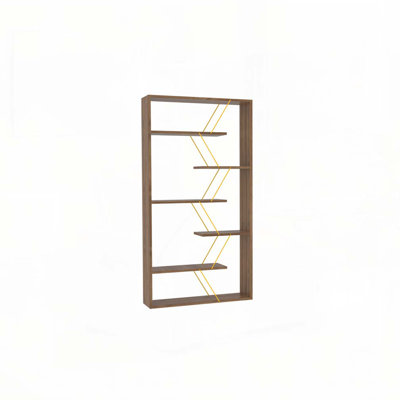 Étagère à cadre ouvert en bois à 6 tablettes avec bibliothèque industrielle pour le bureau et le salon, grandes bibliothèques modernes, noyer