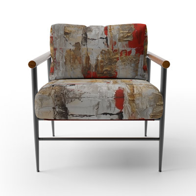 Cardinal Sin Retro Delight Abstract Red & Gold I - Upholstered Contemporary Arm Chair, Gold Accent Chair