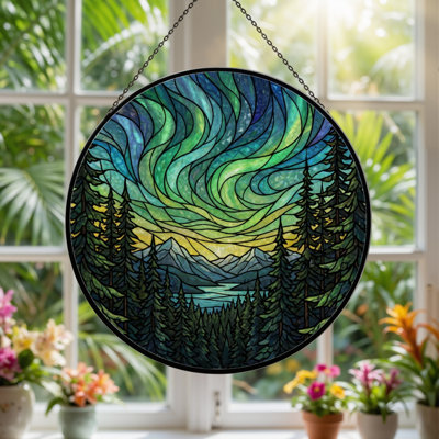 Panneau de vitrail en verre coloré 7,8 po H Northern Lights