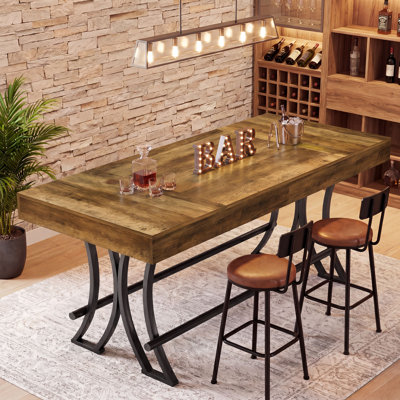 63" Bar Table with Metal Footrest, Industrial Rectangular Tall Counter Height Pub Table, Home Bar Unit for Dining Kitchen