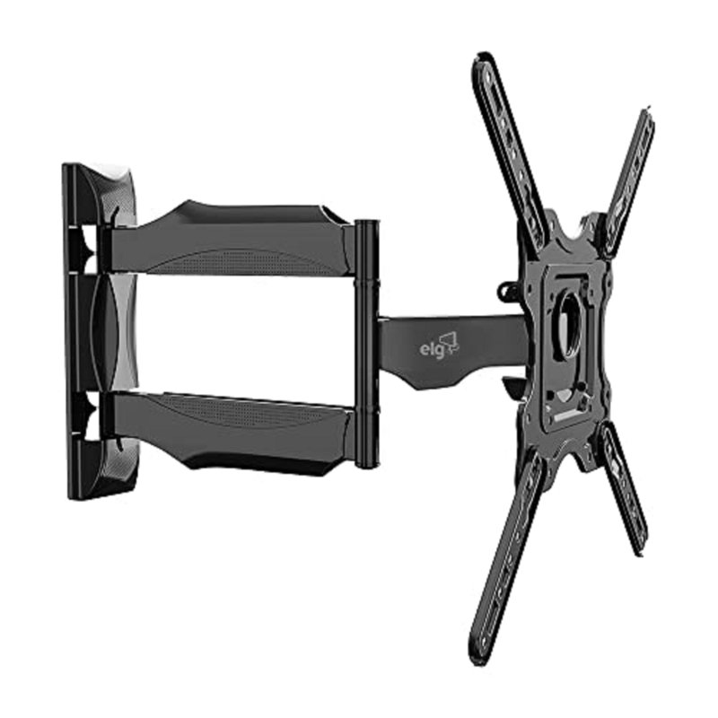 Support mural pour téléviseur ELG à mouvement complet, ultraplat (5,5 cm), extension de 50 cm, pivotant et inclinable, compatible avec les écrans de 66 à 165 cm (jusqu'à 38 kg), VESA 100 x 100 à 400 x 400 mm, préassemblé, acier, noir