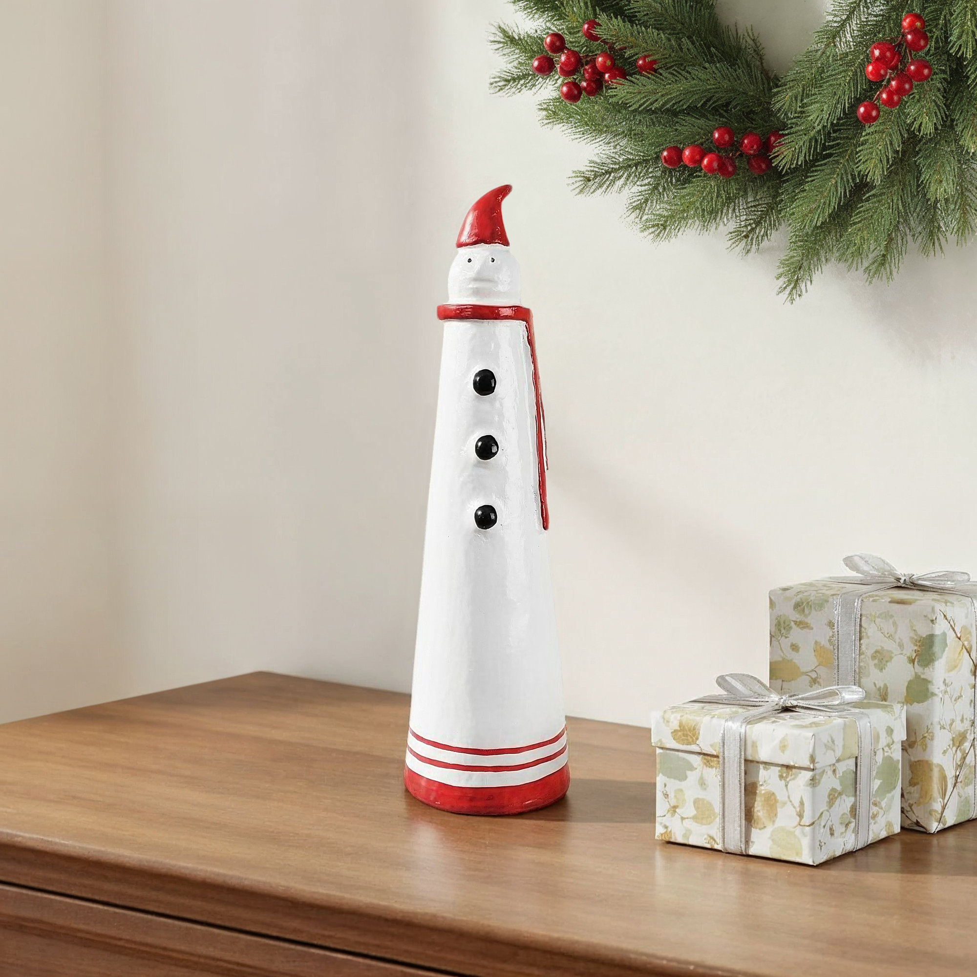 Snowman Paper Mache, Grey - Lrg, 17.5" H x 4.75" W x 4.75" D, White/Gray