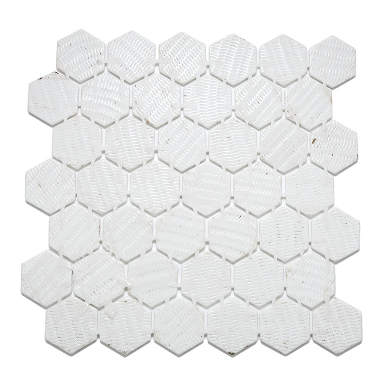 Eterna Hexx 12'' x 12'' Recycled Glass Mosaic, Cream Blend