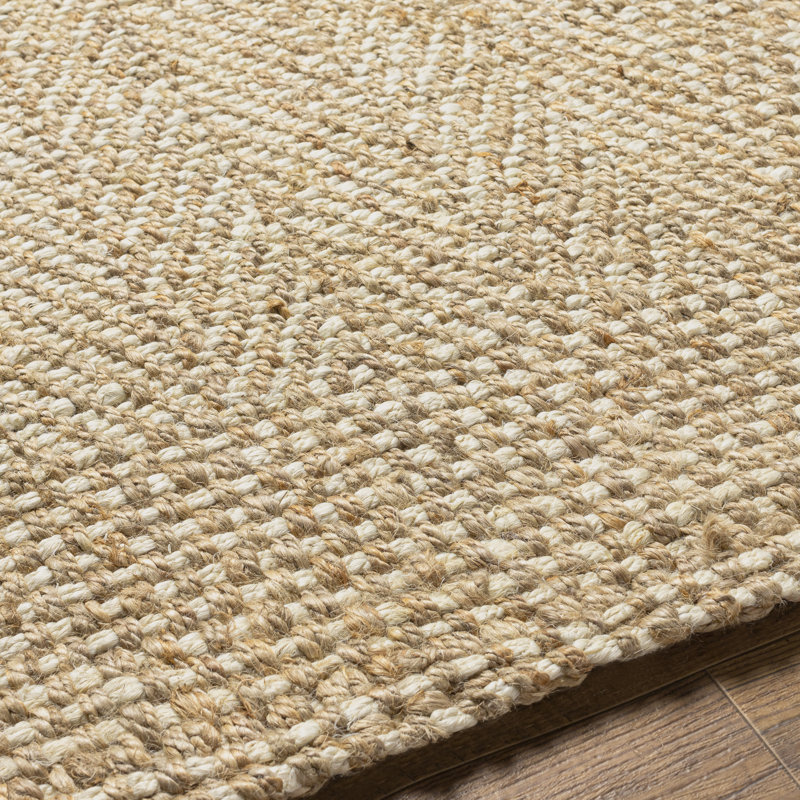 Wilsey Solid Color Hand Braided Jute Area Rug in Khaki/Tan/Cream, Rectangle 12' x 15'