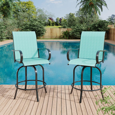 Set of 2 Bar Height Swivel Patio Chairs, Outdoor Tall Stools with Armrests & Breathable Mesh