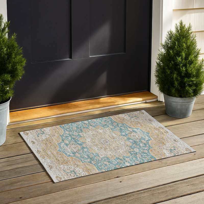 Machine Washable Indoor/Outdoor Chantille ACN2853 Global Rug, Teal, 2'6" x 3'10"