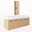Ensemble de meuble-lavabo à double cuve flottante 60 po avec armoire à linge haute 60 po, fabrication en contreplaqué de chêne clair, très grand rangement, lavabos intégrés en résine, portes à fermeture en douceur