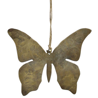Butterfly Ornament, Antique Gold 4” Jute String