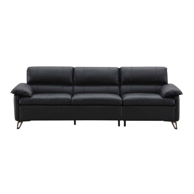 Canapé moderne Eilene, cuir fleur noir, 3, H 39,04 po x l 109,03 po x P 38,03 po