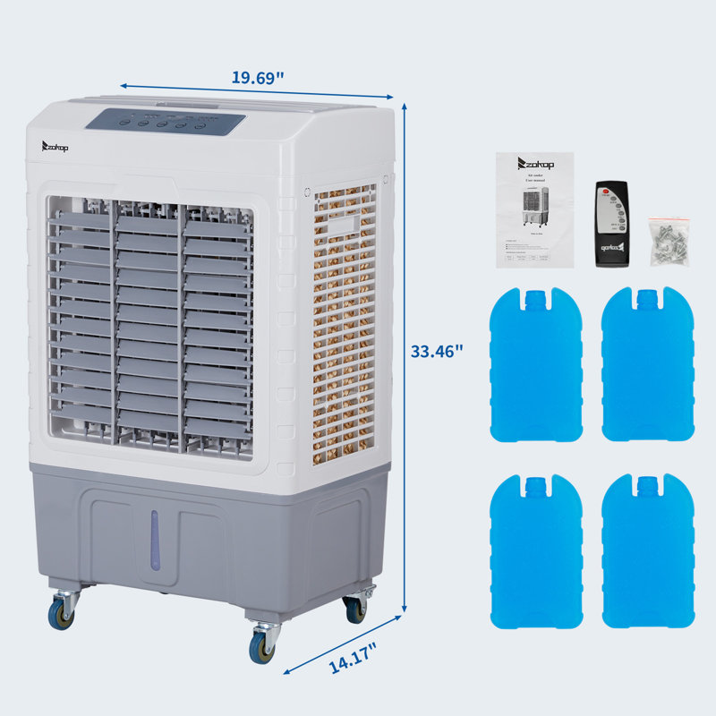 3 In 1 Portable Air Conditioner, Portable AC Unit With 4 Ice Packs For Room Up To 323 Sq.Ft, With Remote Control,White And Gray