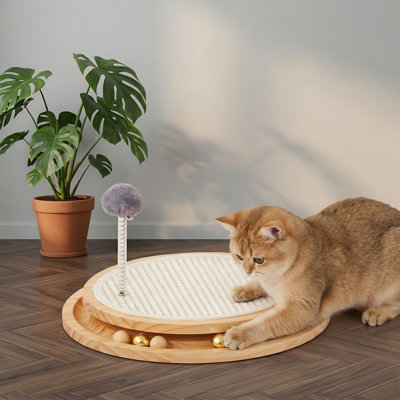 Grattoir pour chat en sisal naturel avec piste de balle et jouet à ressort, casse-tête interactif pour chats et chasse