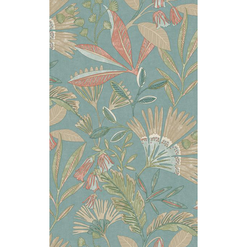 Papier peint botanique fleurs tropicales et arbres, Bleu