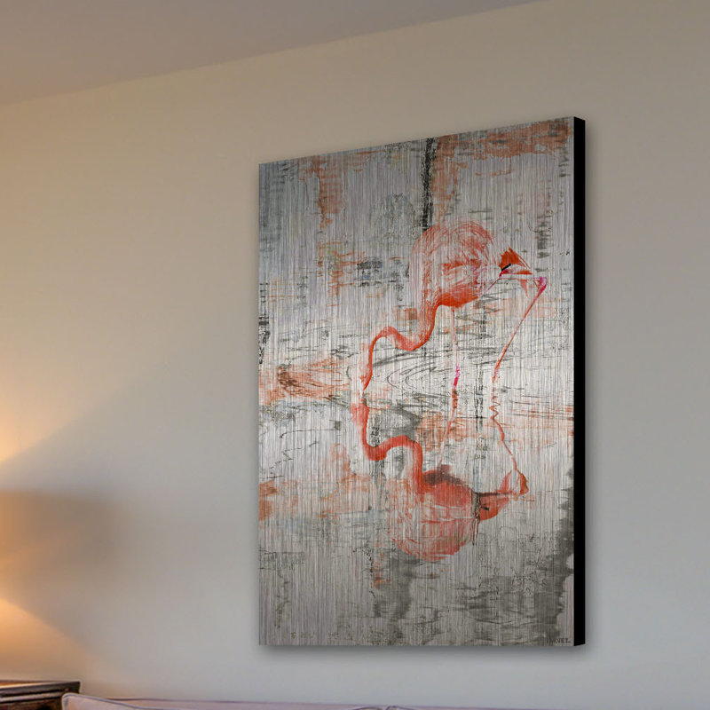 Large Brushed Aluminum Flamingo Reflection Wall Art