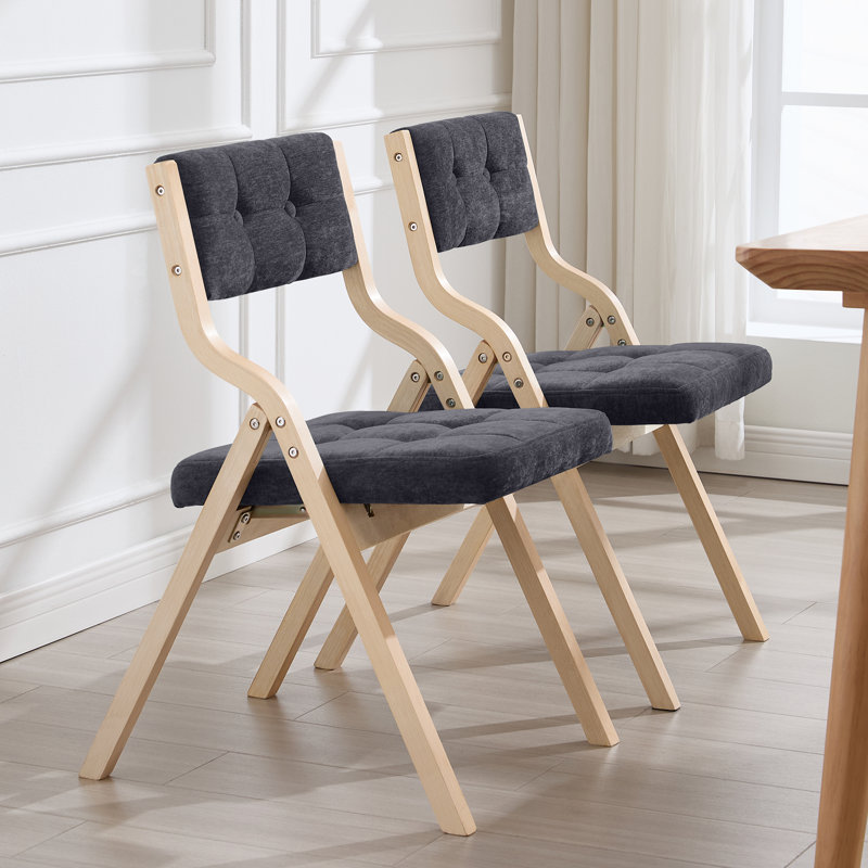 Chaise pliante au design élégant avec structure en bois massif et dossier et siège rembourrés capitonnés, Gris foncé