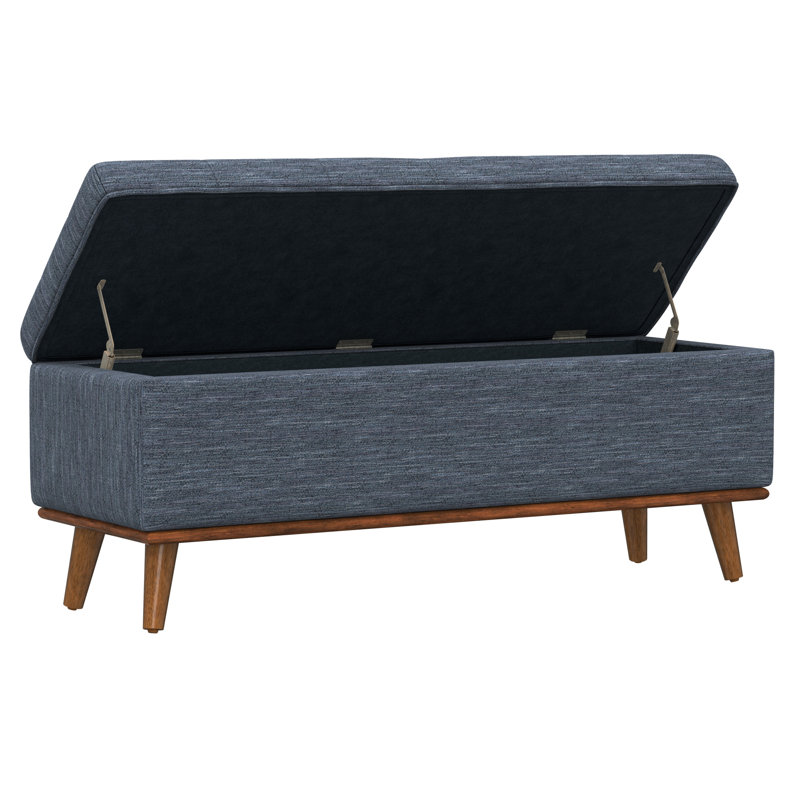 52" Wide Mid-Century Storage Ottoman in Navy with Tufted Top